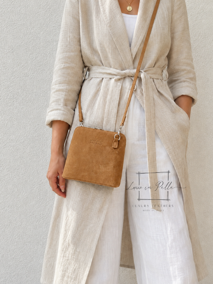 Ella Small Square Suede Crossbody Bag with Detachable Straps