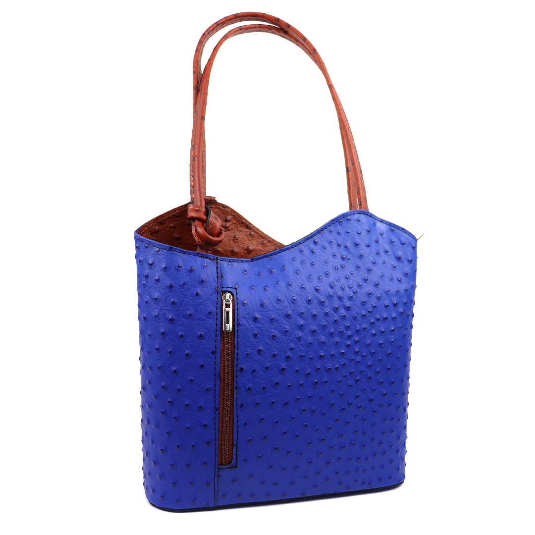 Ostrich Style Genuine Italian Leather Convertible Handbag and Backpack - Lussoinpelle Shoulder Bag