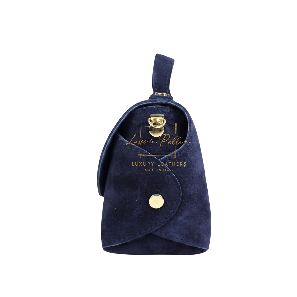 Genuine Suede Mini Top Handle Bag with Bamboo Twist Lock & Chain Strap