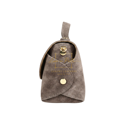 Genuine Suede Mini Top Handle Bag with Bamboo Twist Lock & Chain Strap