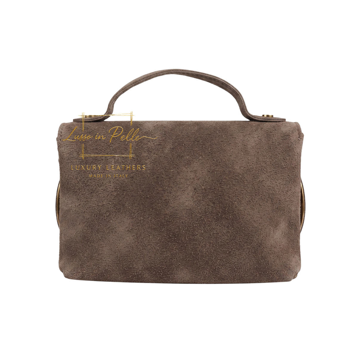 Genuine Suede Mini Top Handle Bag with Bamboo Twist Lock & Chain Strap
