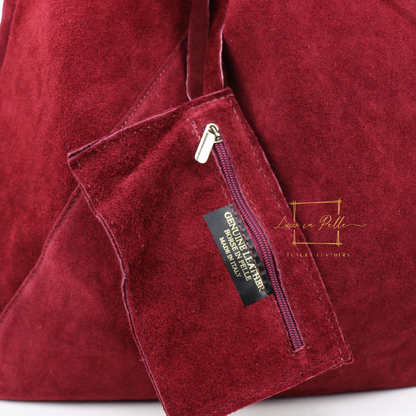 Milano Italian Suede Slouch Hobo Bag with Tan Leather Handle