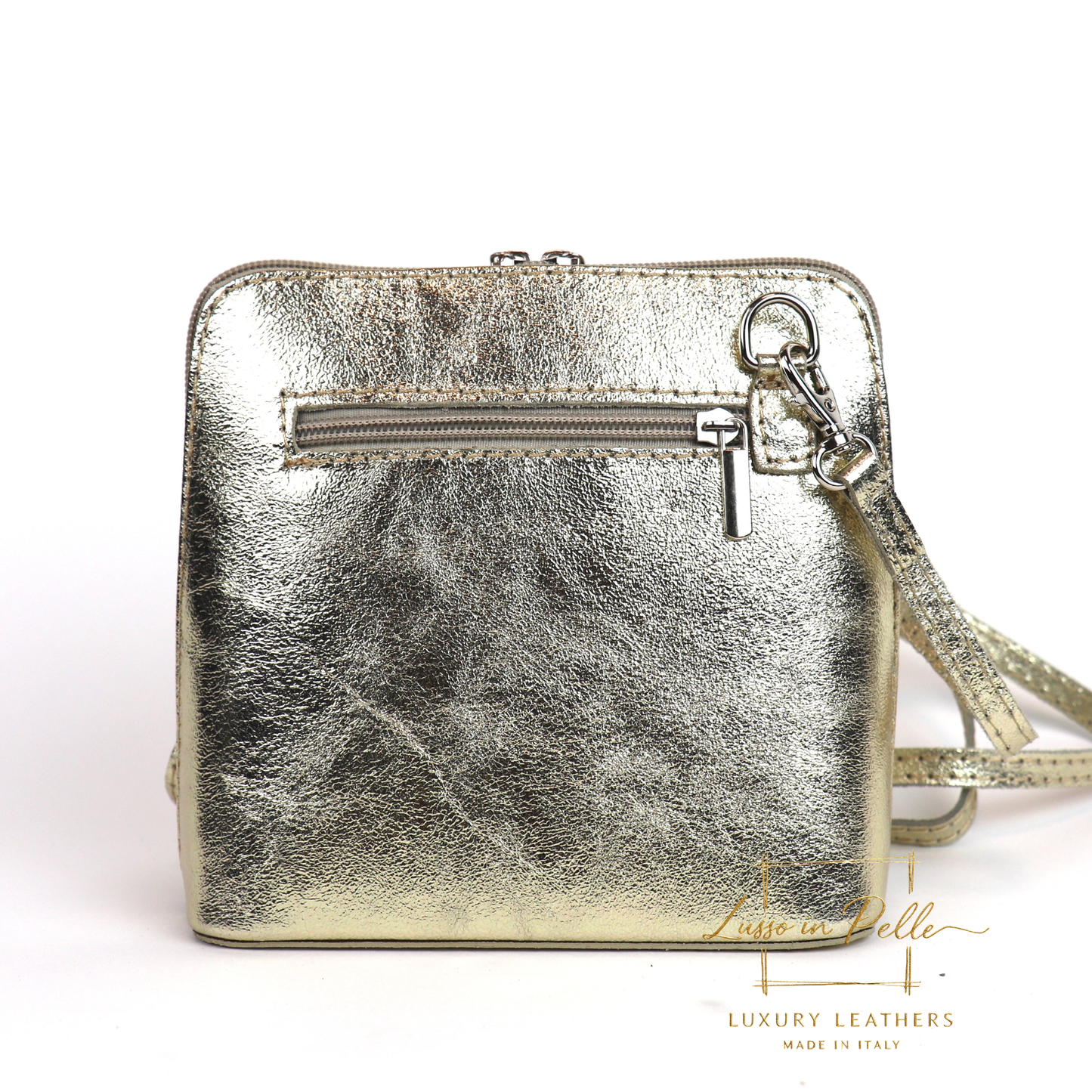 Ella Small Metallic Genuine Italian Leather Handbag with Detachable Straps