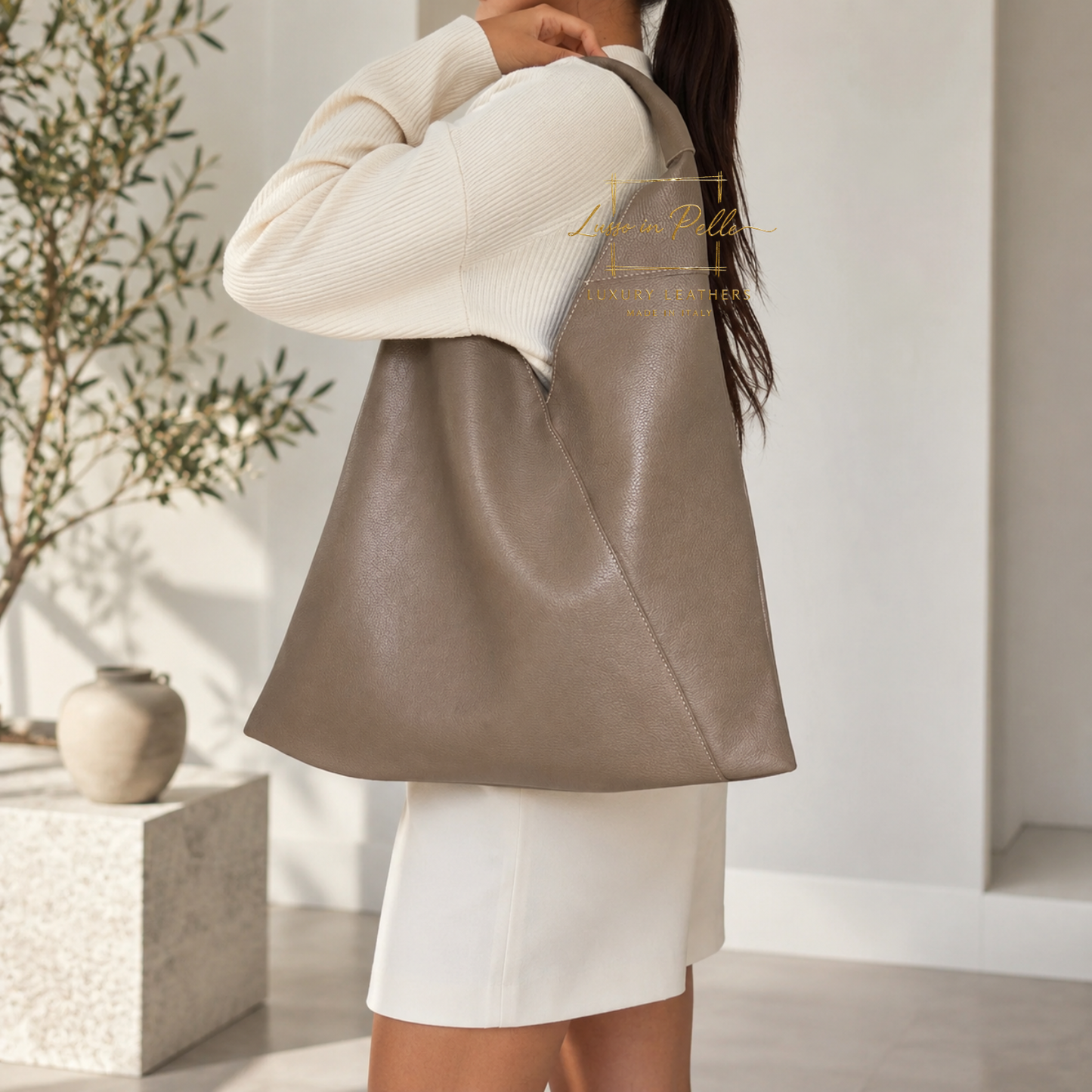 Genuine Leather Hobo Shoulder Bag with Matching Coin Pouch