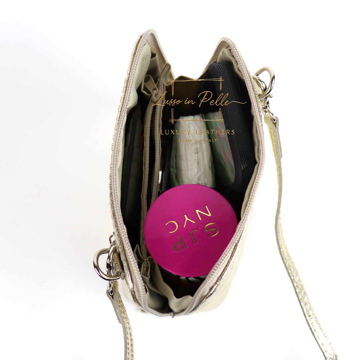 Ella Small Metallic Genuine Italian Leather Handbag with Detachable Straps