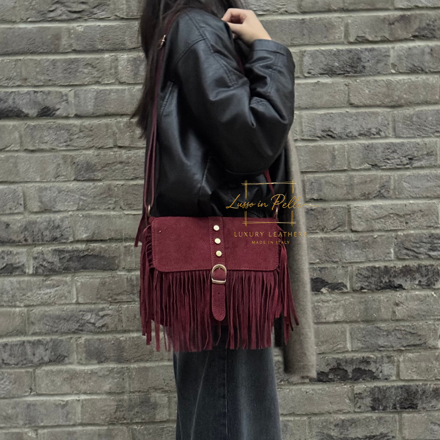 Fringe Suede Crossbody Bag with Adjustable Straps