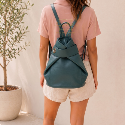 Fold-over Pebbled Leather Backpack