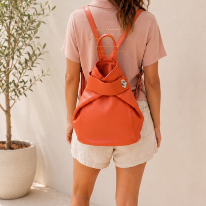 Fold-over Pebbled Leather Backpack