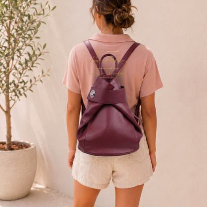 Fold-over Pebbled Leather Backpack