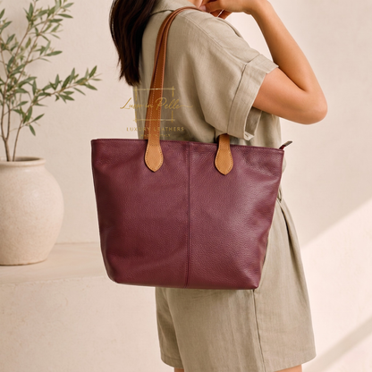 The Essential Tote (Handmade Italian Leather Shoulder Bag Tan Handle)