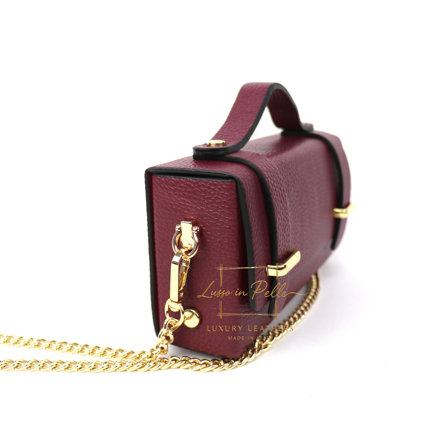 Small Genuine Leather Satchel Bag with Top Handle and Chain Straps