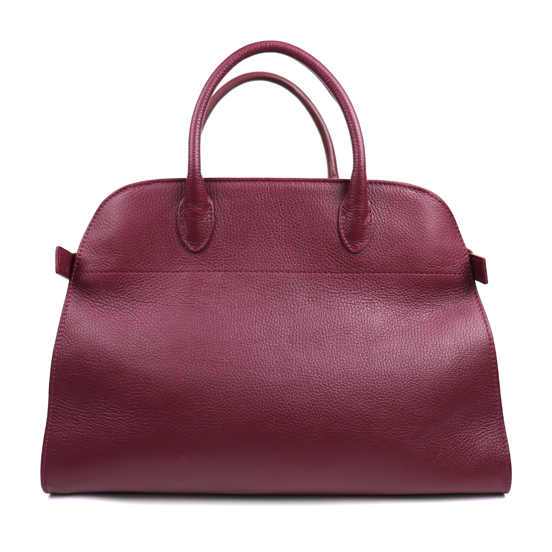 Large Buckled Leather Tote Bag - Lussoinpelle Burgundy Handbags