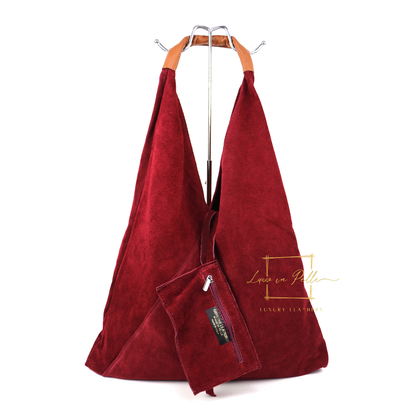 Milano Italian Suede Slouch Hobo Bag with Tan Leather Handle