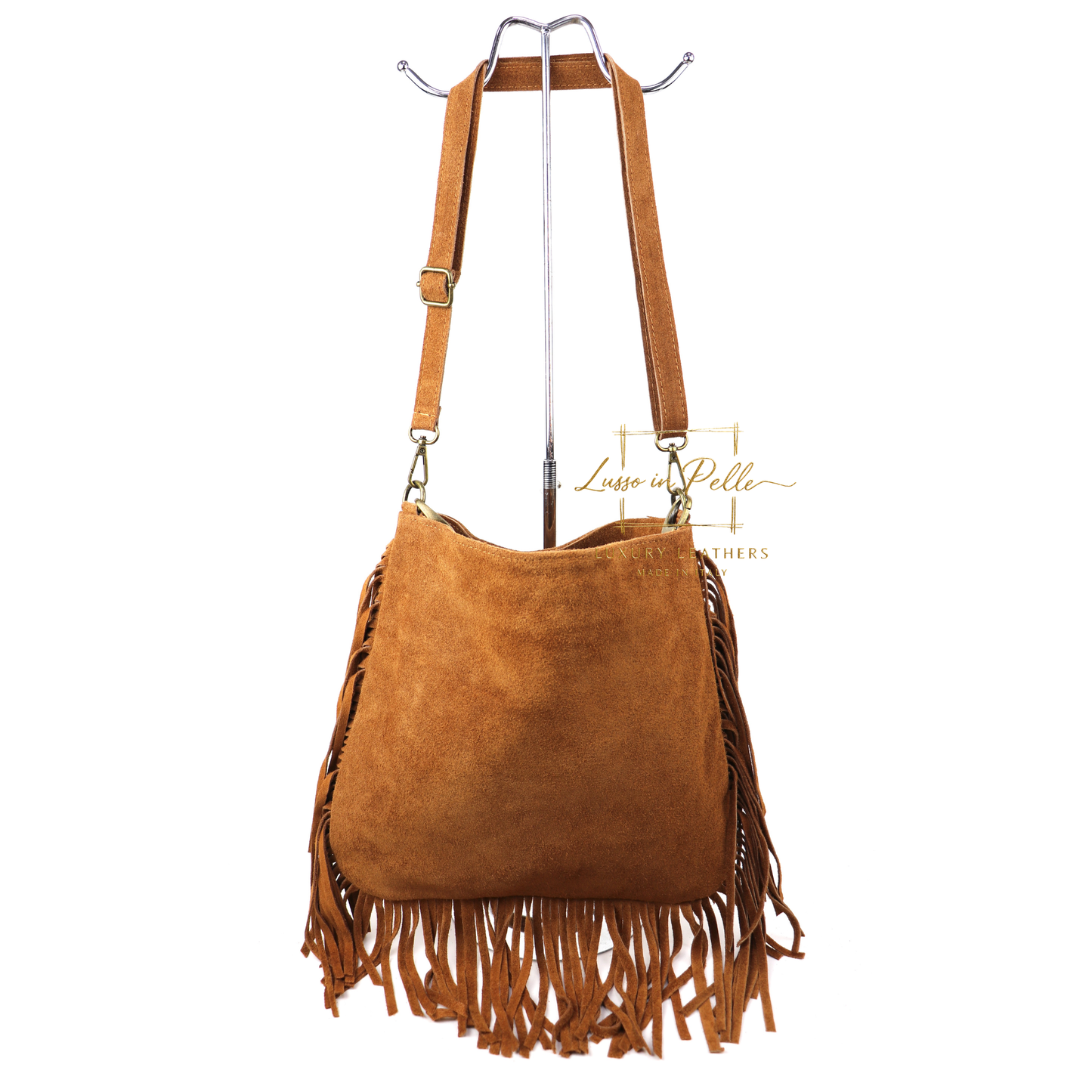 Marina Suede Shoulder/Crossbody Bag with Fringe