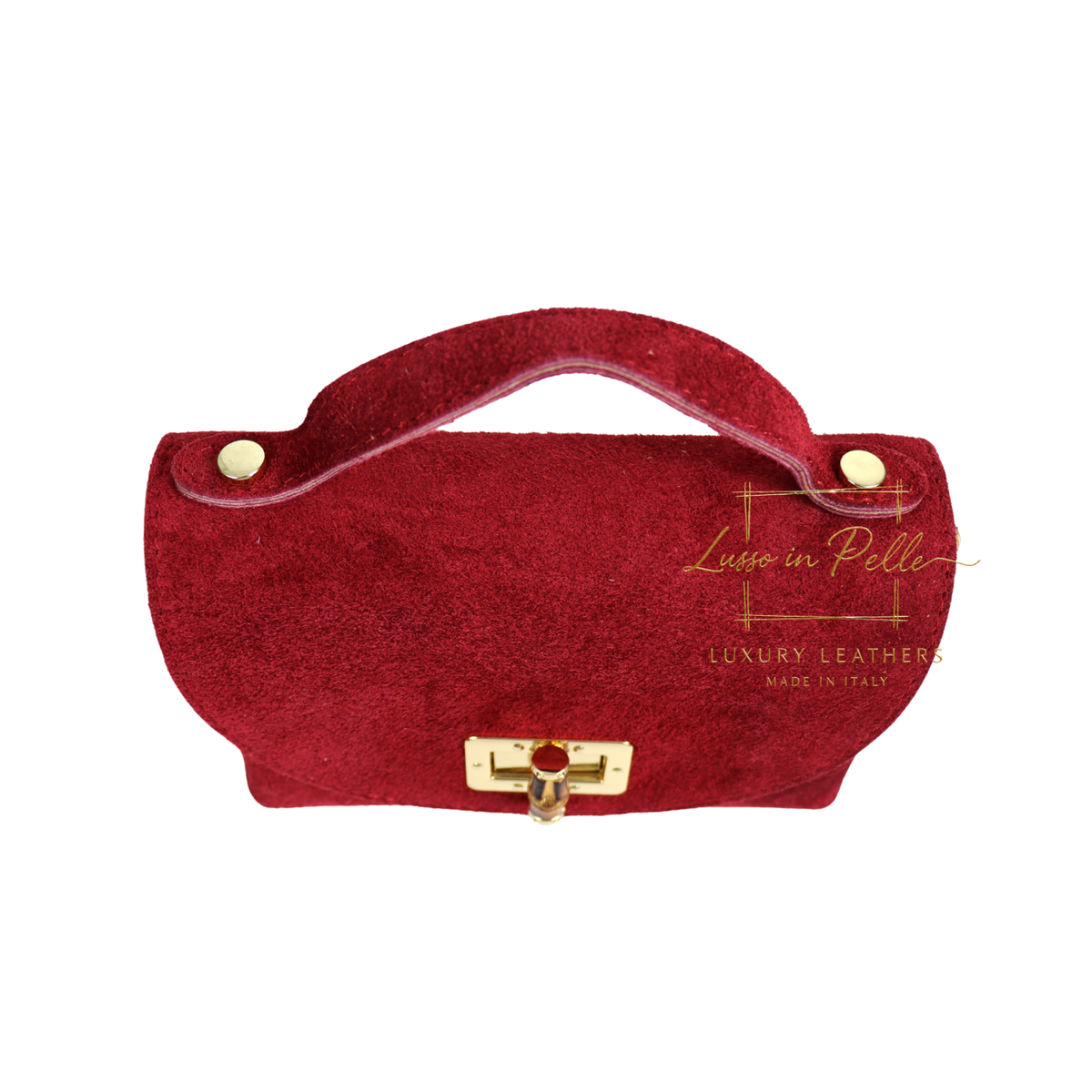 Genuine Suede Mini Top Handle Bag with Bamboo Twist Lock & Chain Strap
