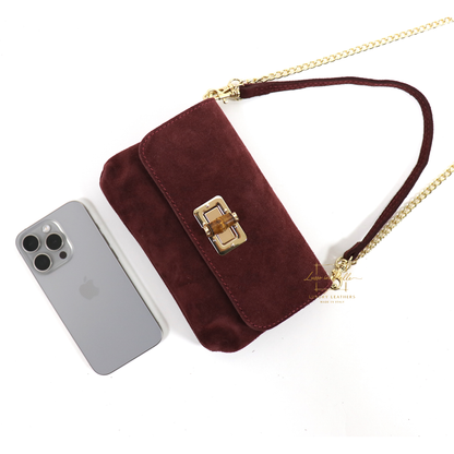 Small Suede Timeless Chic Italian Suede Clutch/Shoulder/Crossbody Bag