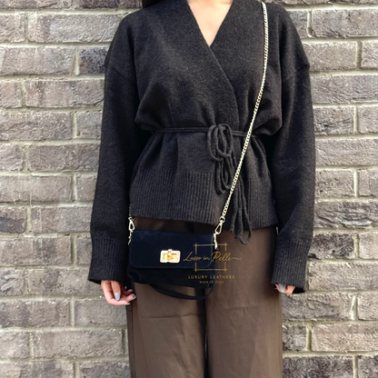 Small Suede Timeless Chic Italian Suede Clutch/Shoulder/Crossbody Bag