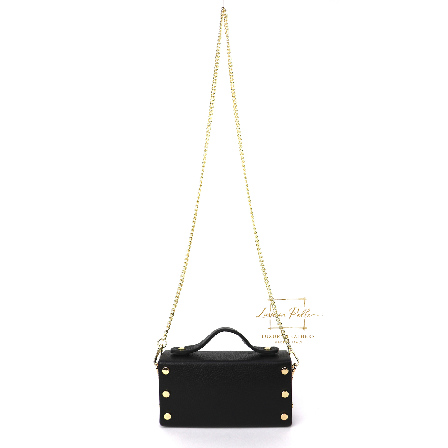 Small Genuine Leather Satchel Bag with Top Handle and Chain Straps