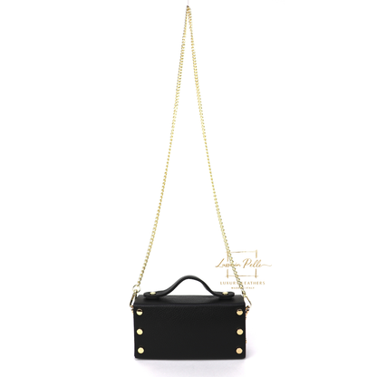 Small Genuine Leather Satchel Bag with Top Handle and Chain Straps