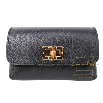 Small Pebbled Leather Clutch/Shoulder/Crossbody Bag with Bamboo-Style Clasp