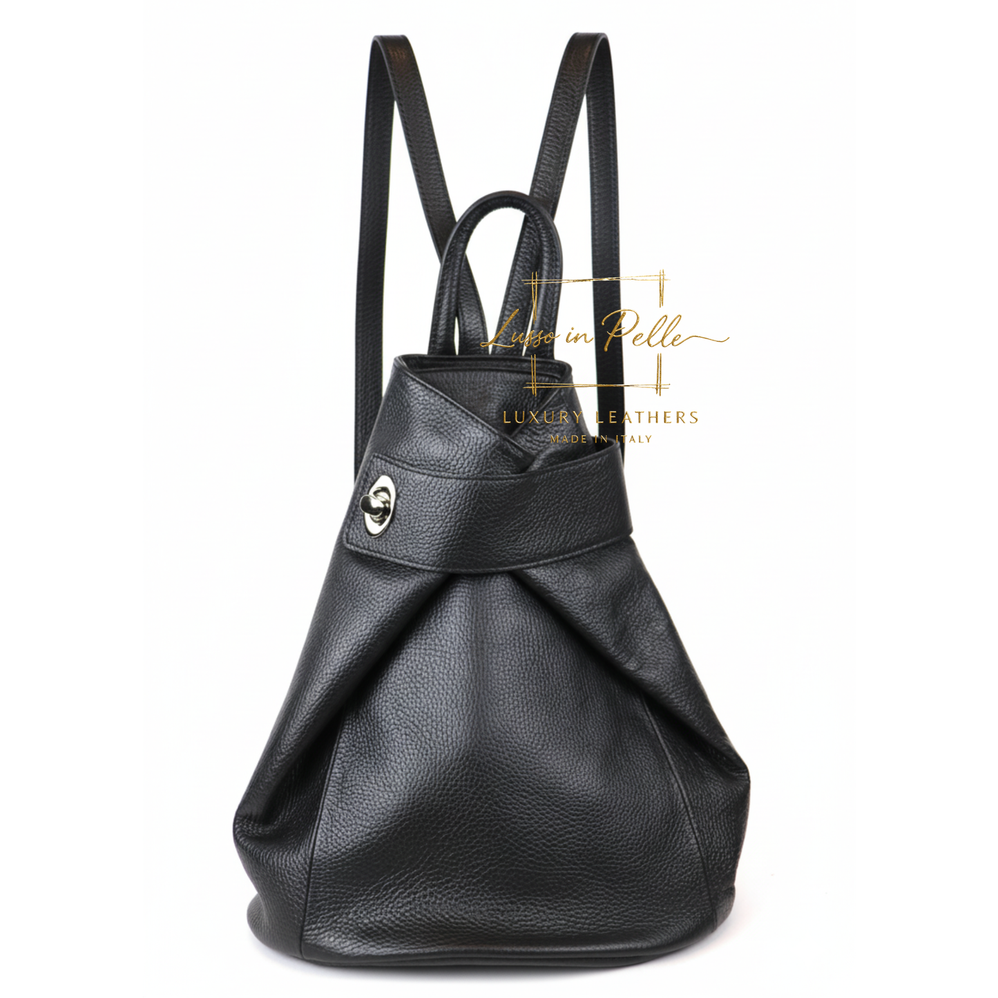 Fold-over Pebbled Leather Backpack