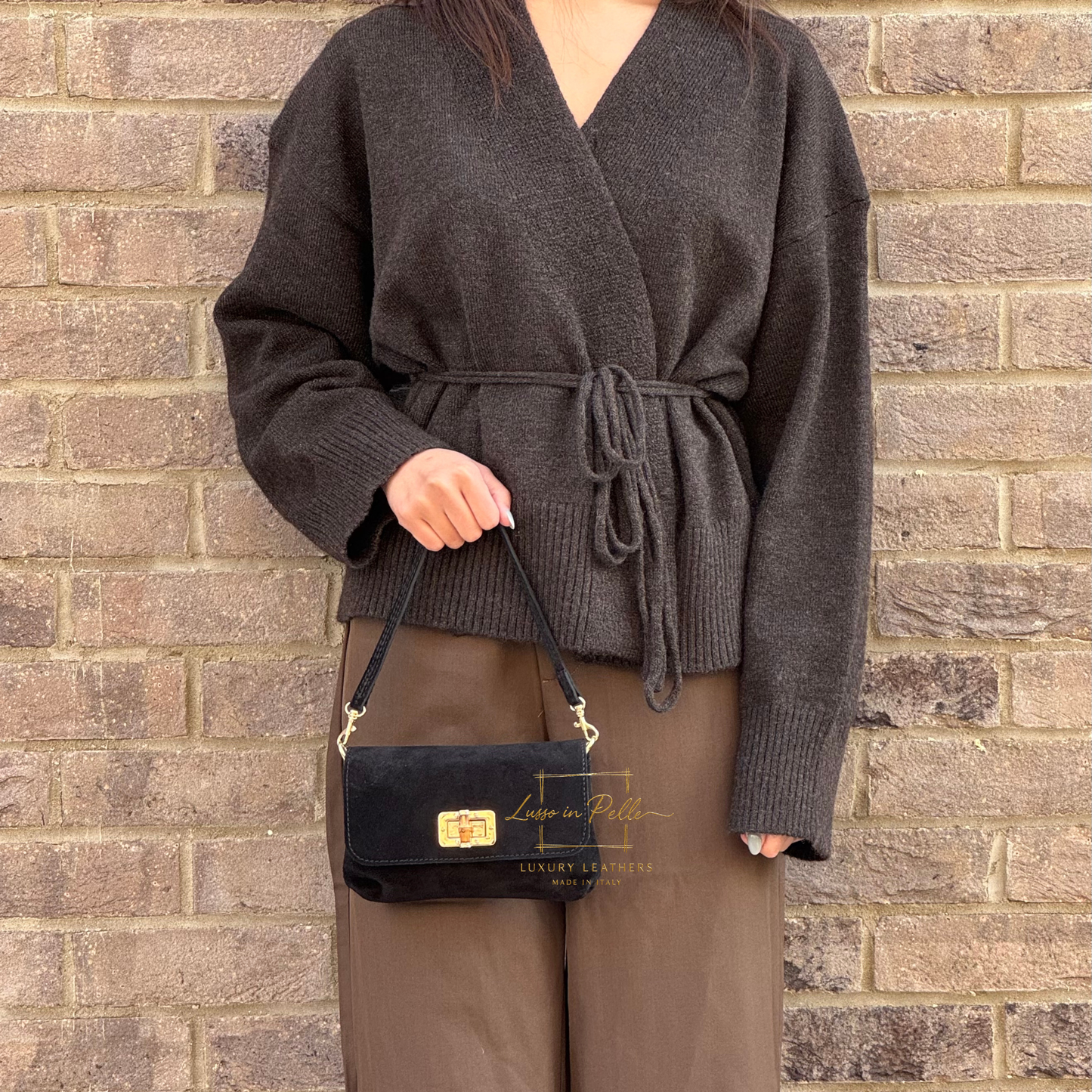 Small Suede Timeless Chic Italian Suede Clutch/Shoulder/Crossbody Bag