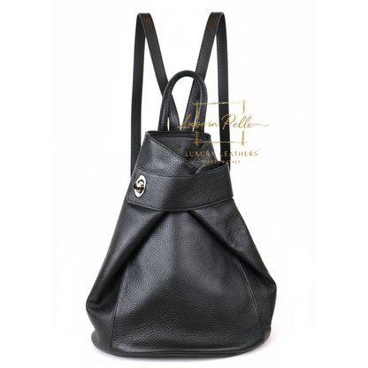 Fold-over Pebbled Leather Backpack
