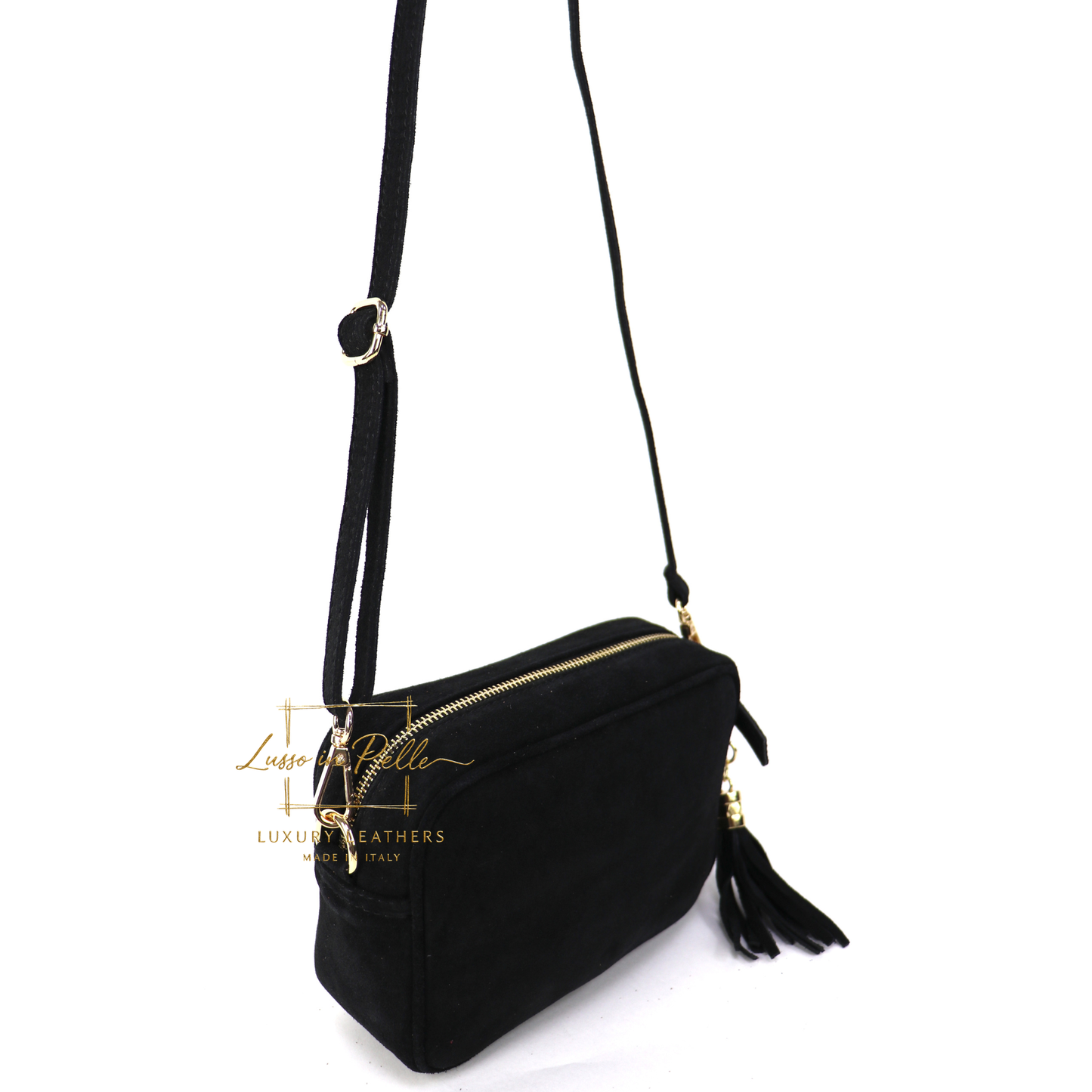 Suede Box Bag with Gold Hardware and Adjustable & Detachable Straps