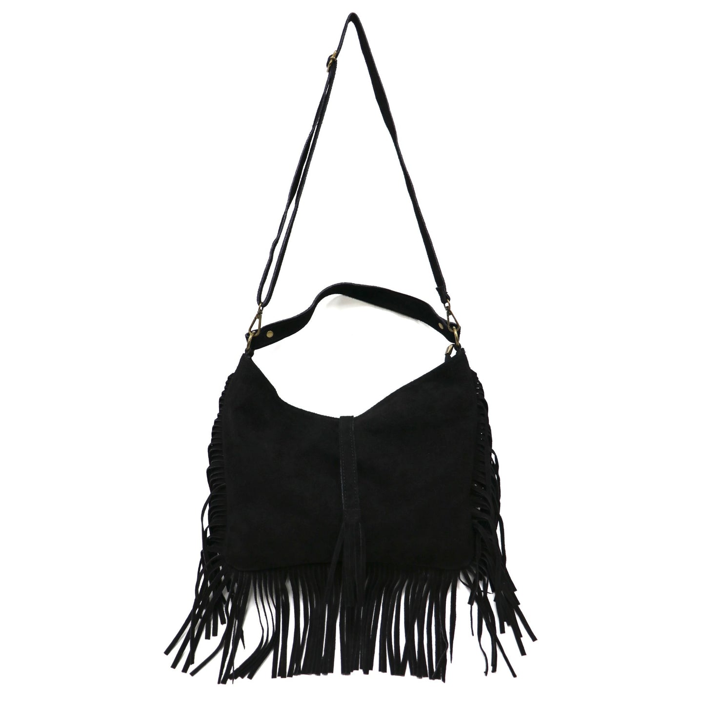 Large Suede Fringe Bag with Shoulder and Crossbody Straps: Handmade Genuine Italian Cowhide Suede Purse