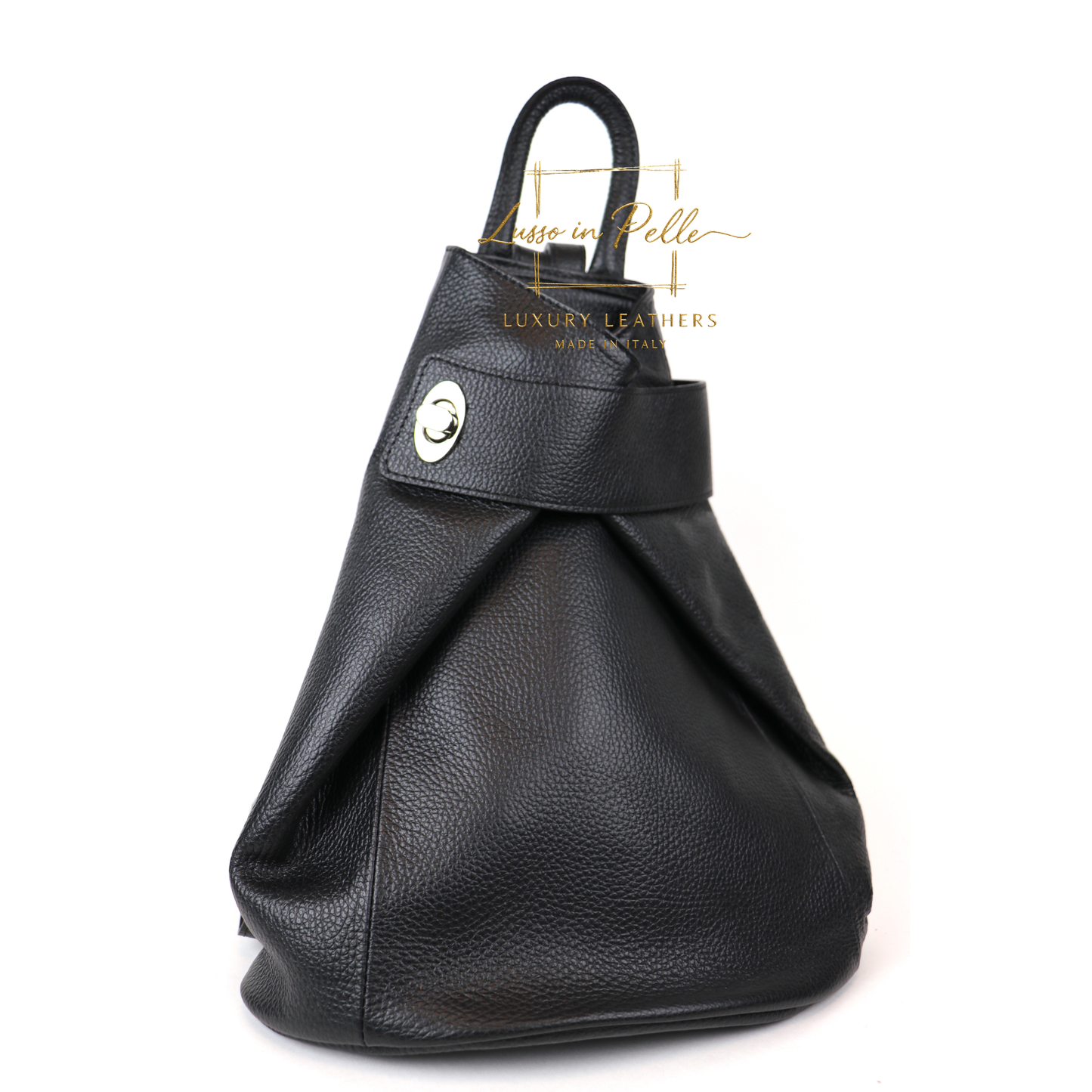 Fold-over Pebbled Leather Backpack