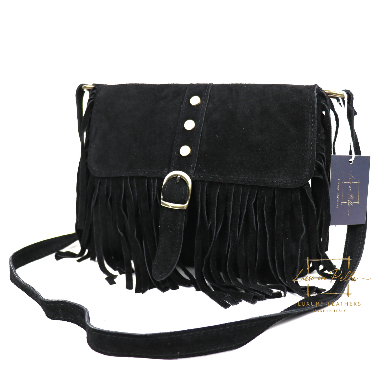 Fringe Suede Crossbody Bag with Adjustable Straps