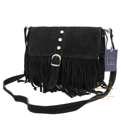 Fringe Suede Crossbody Bag with Adjustable Straps