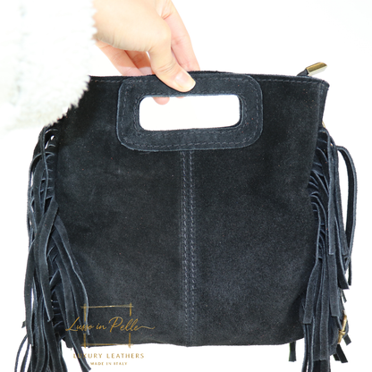 Suede Boho Tassel Crossbody Bag with Adjustable Detachable Straps