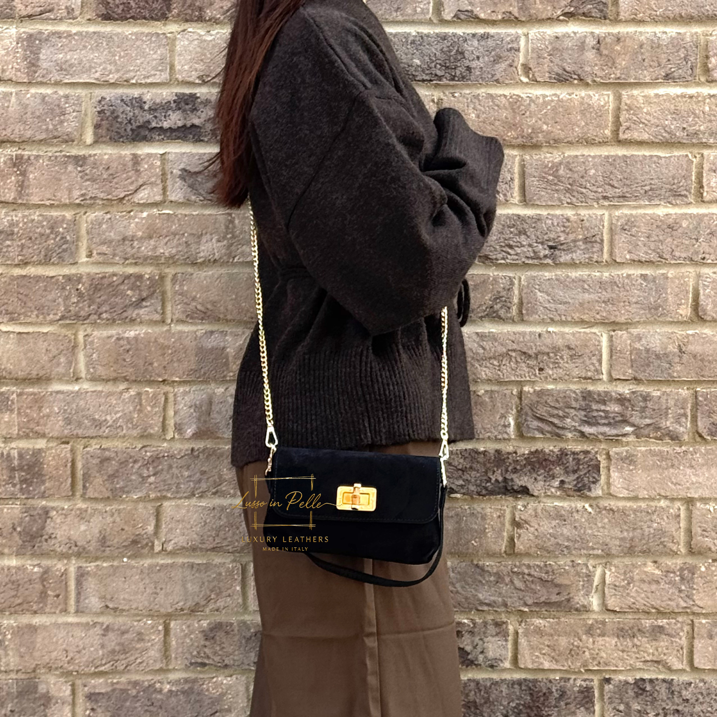 Small Suede Timeless Chic Italian Suede Clutch/Shoulder/Crossbody Bag