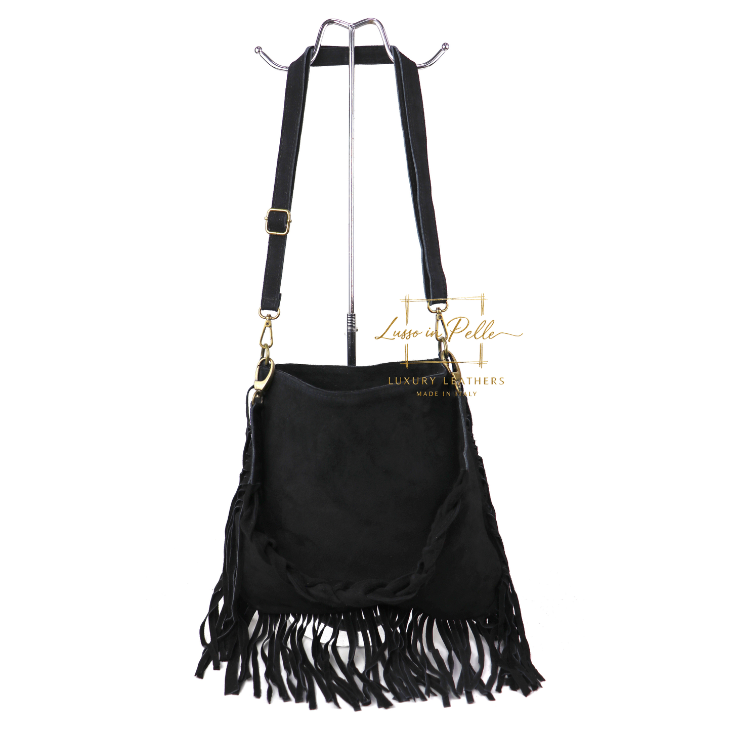 Marina Suede Shoulder/Crossbody Bag with Fringe