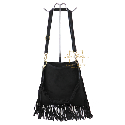 Marina Suede Shoulder & Crossbody Bag with Fringe