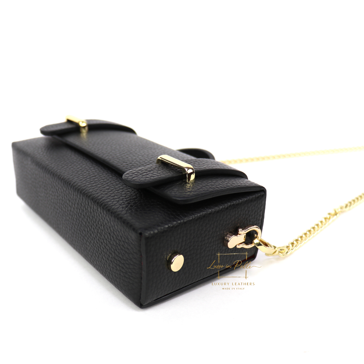 Small Genuine Leather Satchel Bag with Top Handle and Chain Straps