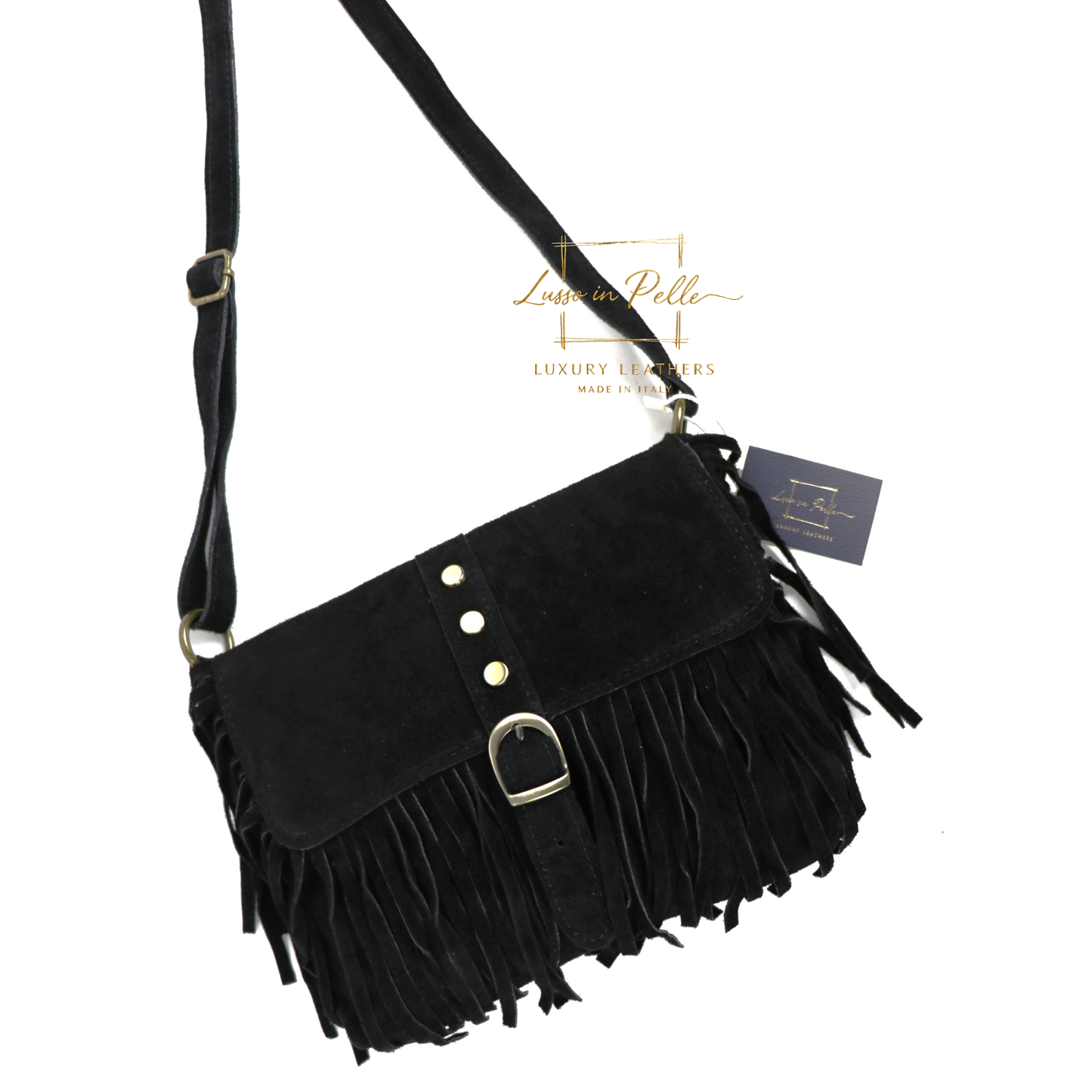 Fringe Suede Crossbody Bag with Adjustable Straps