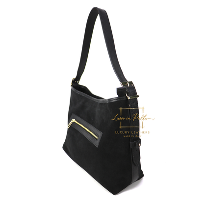 Medium Suede Handbag with Adjustable Leather Straps