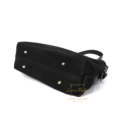 Medium Suede Handbag with Adjustable Leather Straps