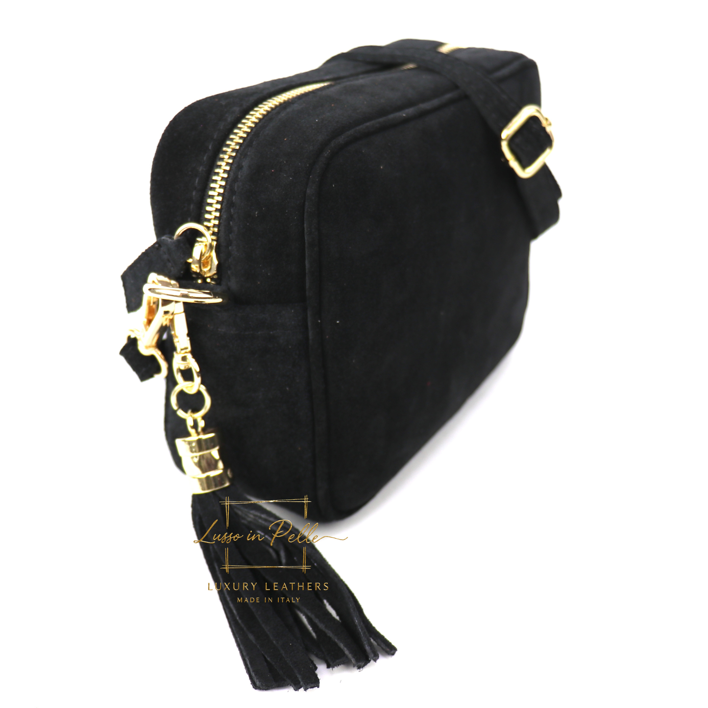 Suede Box Bag with Gold Hardware and Adjustable & Detachable Straps