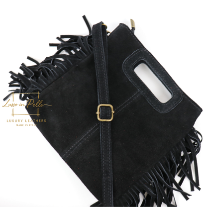 Suede Boho Tassel Crossbody Bag with Adjustable Detachable Straps