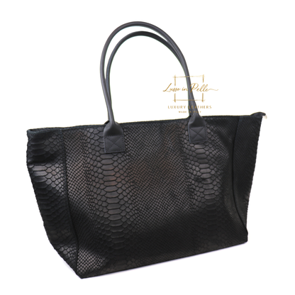 Suede Snake Print Two Style Large Shopper Bag