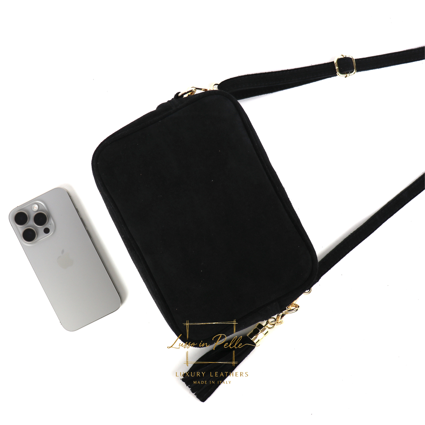 Suede Box Bag with Gold Hardware and Adjustable & Detachable Straps