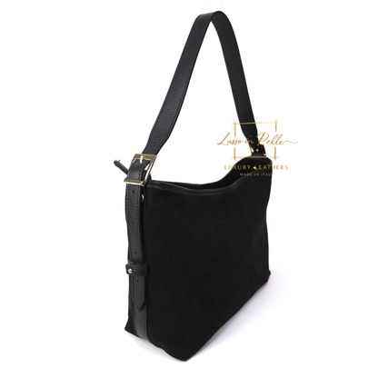 Medium Suede Handbag with Adjustable Leather Straps