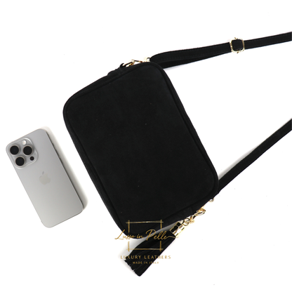 Suede Box Bag with Gold Hardware and Adjustable & Detachable Straps