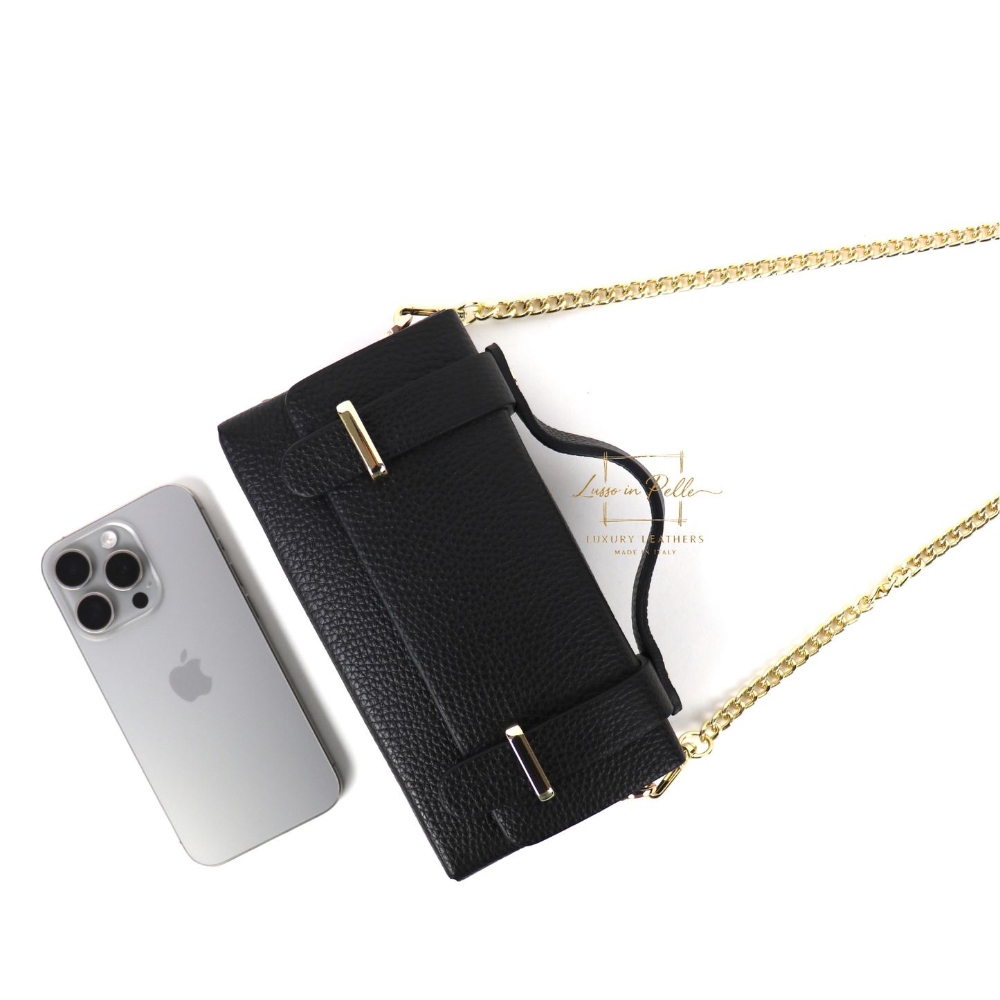 Small Genuine Leather Satchel Bag with Top Handle and Chain Straps