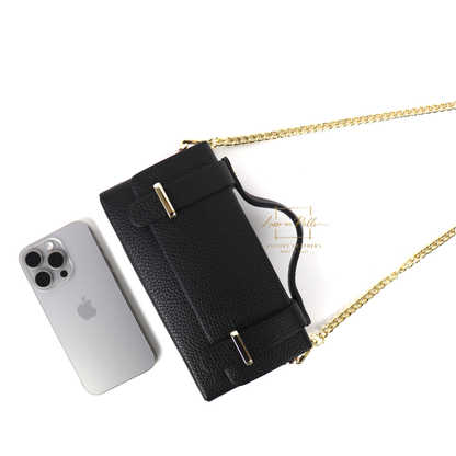 Small Genuine Leather Satchel Bag with Top Handle and Chain Straps
