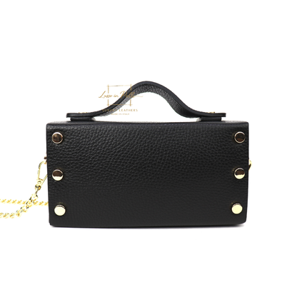 Small Genuine Leather Satchel Bag with Top Handle and Chain Straps