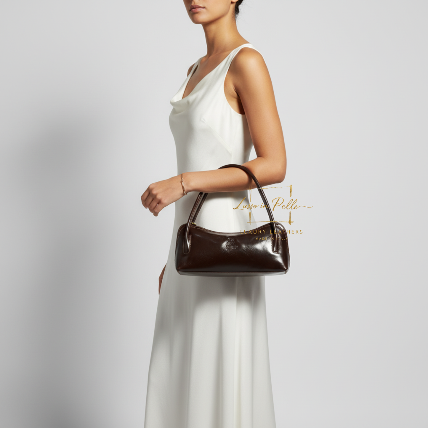 Buffered Leather Elongated Structured Florence Shoulder Bag